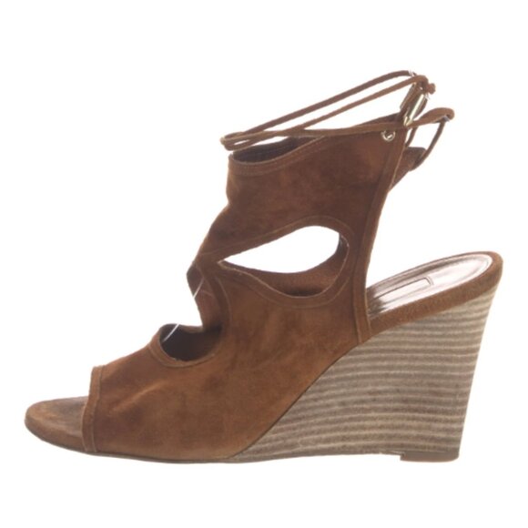 Aquazzura Sexy Thing Cognac Suede Wedge Sandals with box - Picture 1 of 8